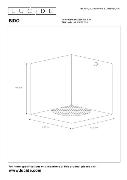 Lucide BIDO - Spot plafond - 1xGU10 - Noir - TECHNISCH